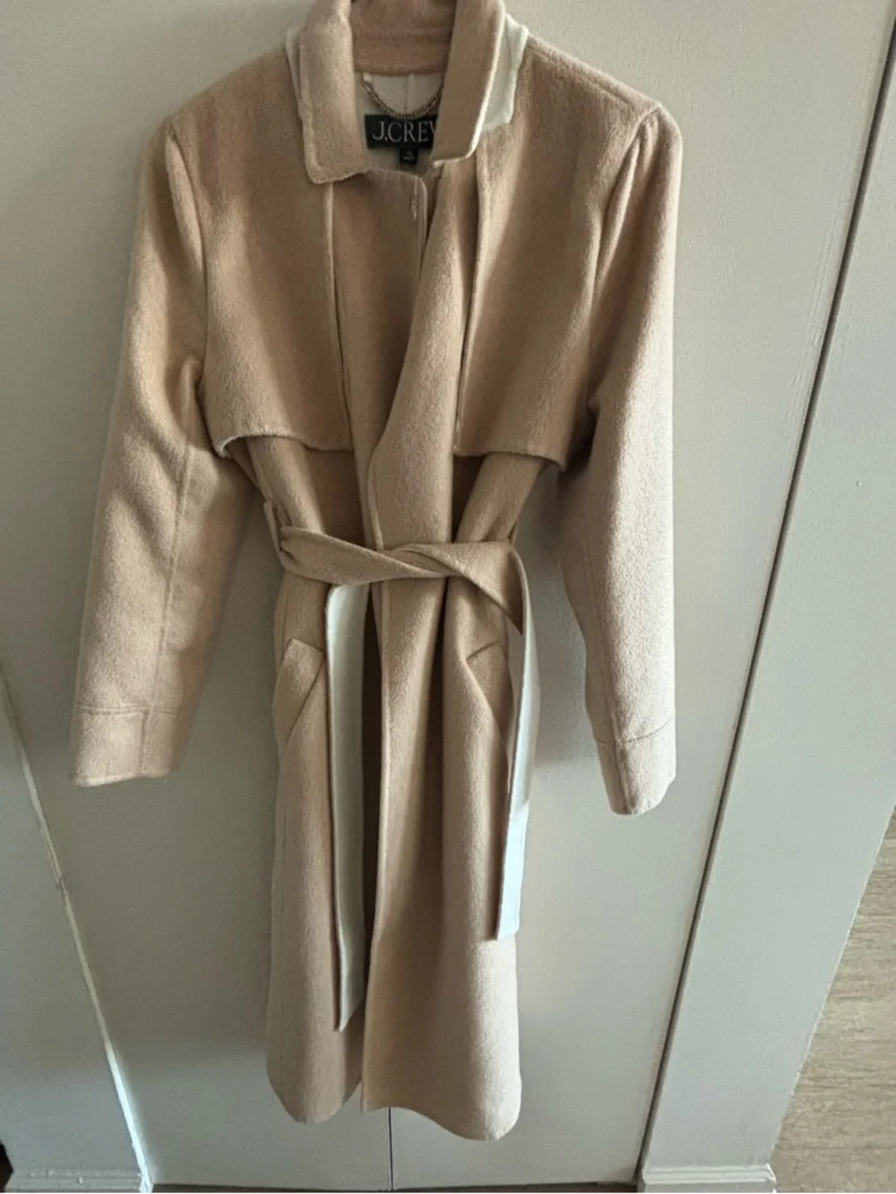 🧥 J. Crew Cream and Beige Wool Belted Wrap Coat - Picture 6 of 7